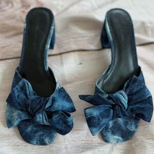 Rebecca Minkoff Rheta Tie Dye Denim Block Heel Bow Sandal Women Sz 7.5 Slide